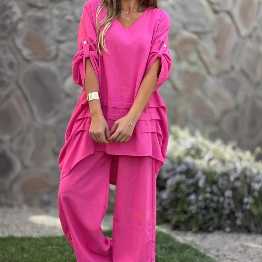 Spring New Women's Two-piece Shirt Set Plus-size Shirt Set High-waisted Loose Trousers