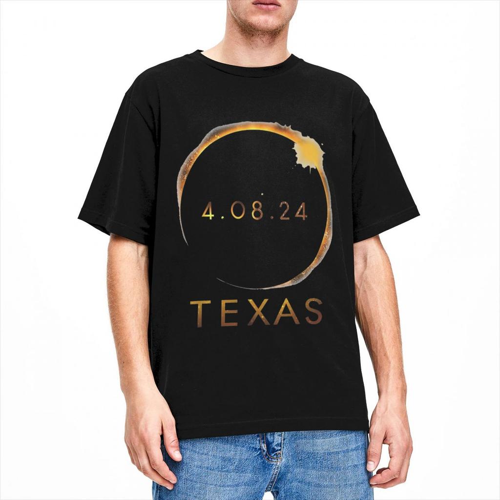 Texas Total Solar Eclipse April 8 2024 Shirt Accessories Men Women Cotton Vintage T-shirt Short Sleeve Clothes Graphic Printing