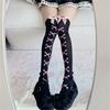 Calze Autoreggenti con Accenti di Fiocchi Stampa Cuore Scheletro Ragazza Anime Cosplay Festival Calze Lunghe Sopra il Ginocchio per Donne