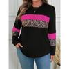 Plus Size, Plus-size Leopard Print, Color-block, Printed, Round-neck Casual Long-sleeve T-shirt, Suitable for Spring and Autumn. Women's Clothing