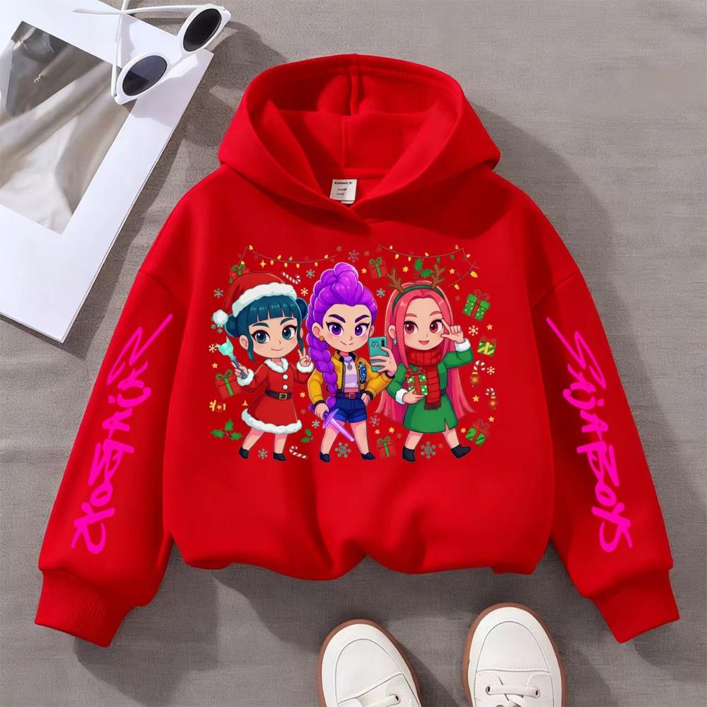 KPop Demon Hunter Christmas Cartoon Girls Boy Hooded Sweatshirt Warm Children's Fashion Casual Tops Casual Girls Clothing Gift