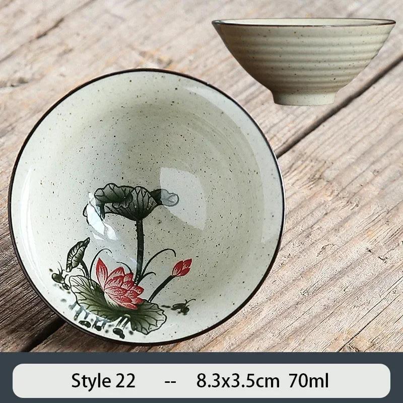 1PCS Chinese Traditional Ceramic Cone Teacup Anti Scaling Handmade Flowers Porcelain Tea Bowl Travel Meditation Cup Tea Set 70ml