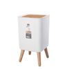 Elevated Wood-Grain Trash Can with Push-Button Lid - Japanese-Style for Living Room or Bedroom