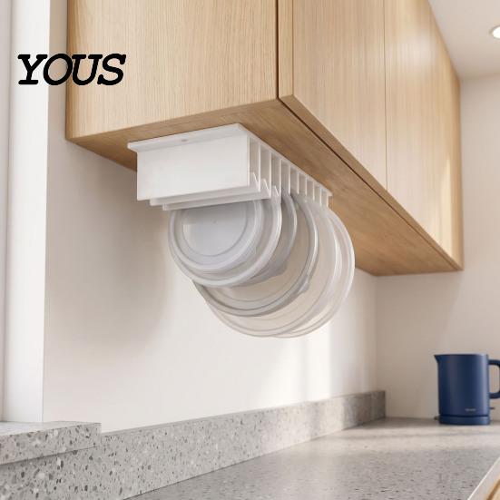 Adhesive Pot Lid Holder Loft Organizer for Cabinet, Self 10 Slots Plastic Food Container Storage Rack, Wall Mounted Space Saving Box Lids Kitchen