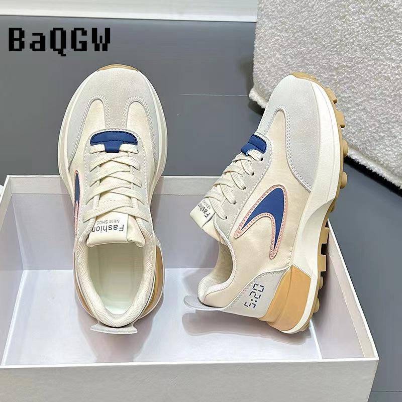 Couple Men Women Chunky Sneaker Running Shoes Fashion Casual Leather Fabric Breathable Height Increased Platform Sports Shoes
