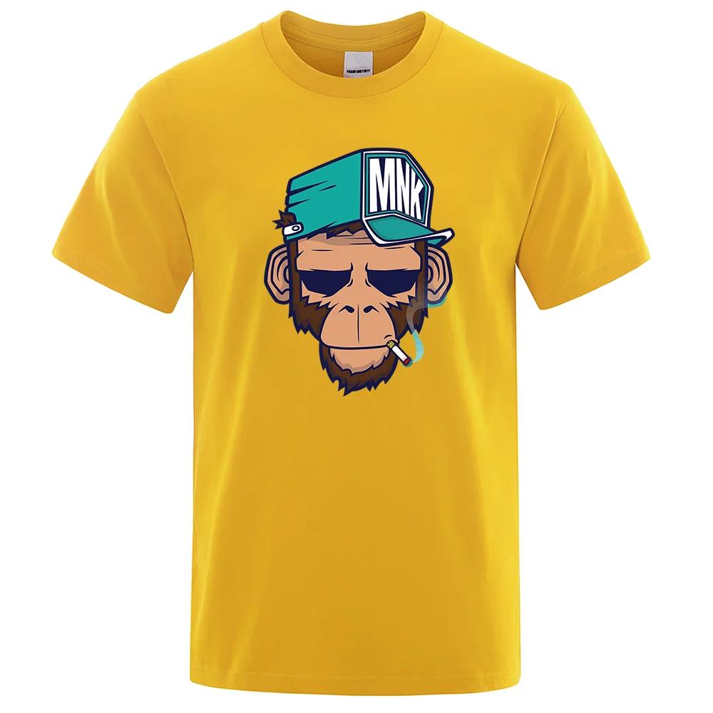 Cotton Tops Smoking Monkey Cartoons Short Sleeve Men Personality Street T-Shirts Loose Oversized Tees Breathable Soft Clothing