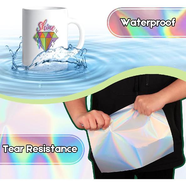 Holographic Printable Vinyl Sticker Paper for Inkjet Printer - 30 Sheets - 8.5" x 11" - Waterproof Labels Paper, Dries Quickly,Vivid Colors,Tear
