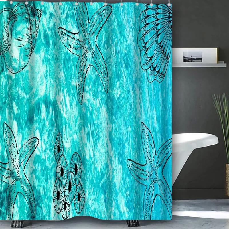 starfish Bathing Curtain Bathroom Shower Curtain Waterproof With 12 Hooks Home Deco
