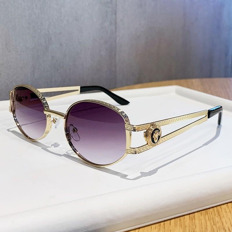 Retro Metal Elliptical Sunglasses With Uv400 Protection For Travel And Parties Gold Gray