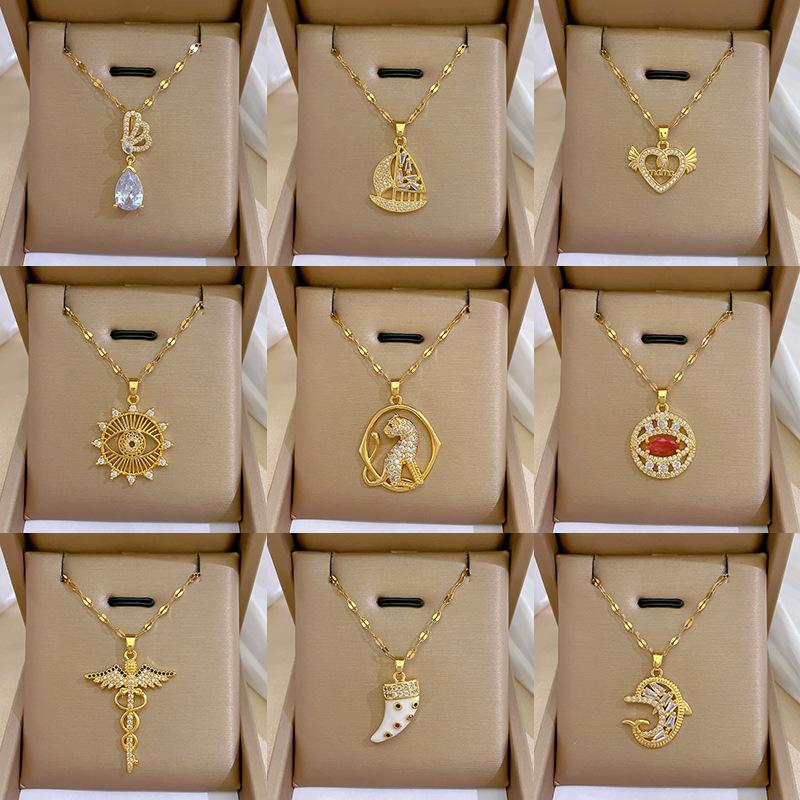 Full Diamond Luxury Light Luxury Banquet Wedding Necklace Female Internet Celebrity Versatile Collarbone Chain Titanium Steel Chain