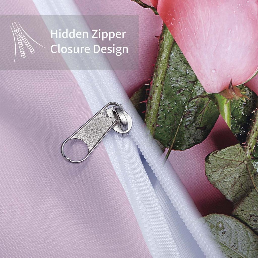 3pcs Pink Bedding Set Rose Flowers 3D Printed Cozy Soft Duvet Cover King Queen Twin Size Birthday Gift for Adult Bedroom Decor