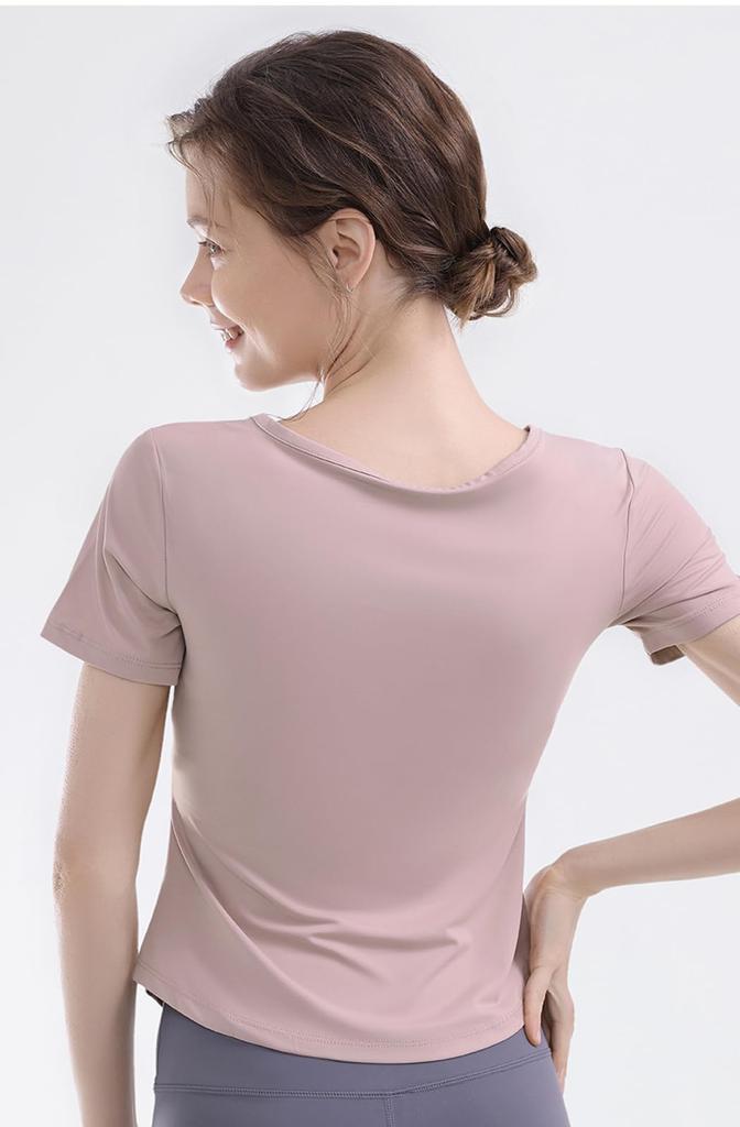 Yuoku Yoga Short Sleeve Sports Stretchy Women's Wear, Top, Fitness, Shirt, Figure-Contoured, Sweat-Wicking, Quick-Drying, Stretchy, Workout,