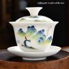 High Quality White Porcelain Gaiwan Gold Painted Cover Bowl Ceramic Tea Cup With Lid and Saucer Ceramic Kung Fu Tea Set Gai Wan