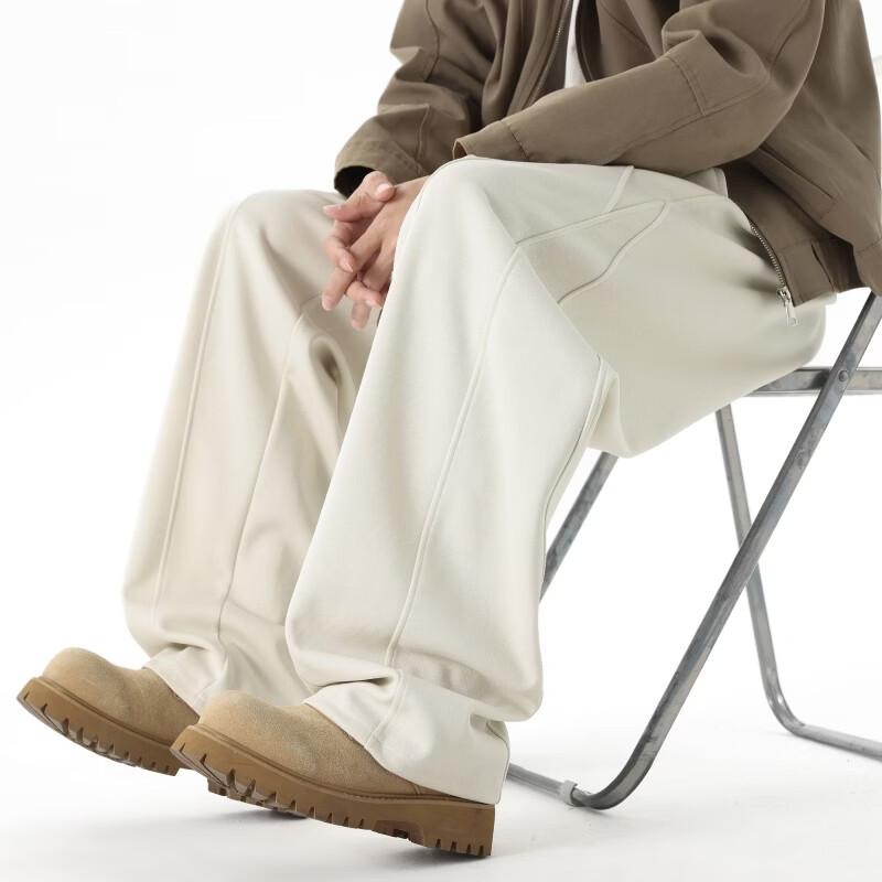 Dingfengbaoluo American Style Simple Curved Blade Pants Men Spring Loose Patchwork Solid Color Straight Casual Trousers
