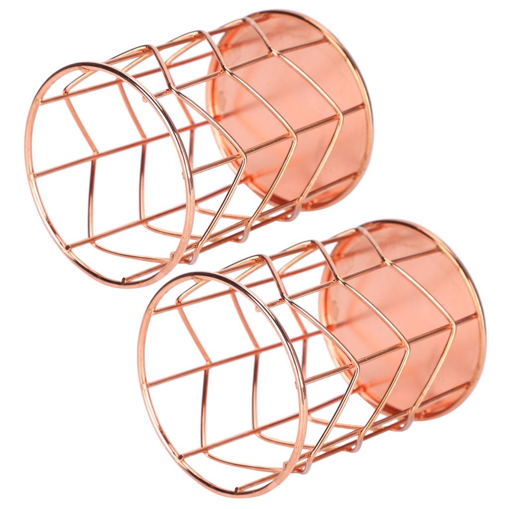 2Pcs Pen Holder Round Rose Gold Desktop Storage Basket Metal Mesh Makeup Organizer Box