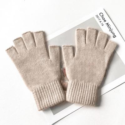 Unisex Autumn-Winter 100% Pure Cashmere Half-Finger Warm Knitted Gloves
