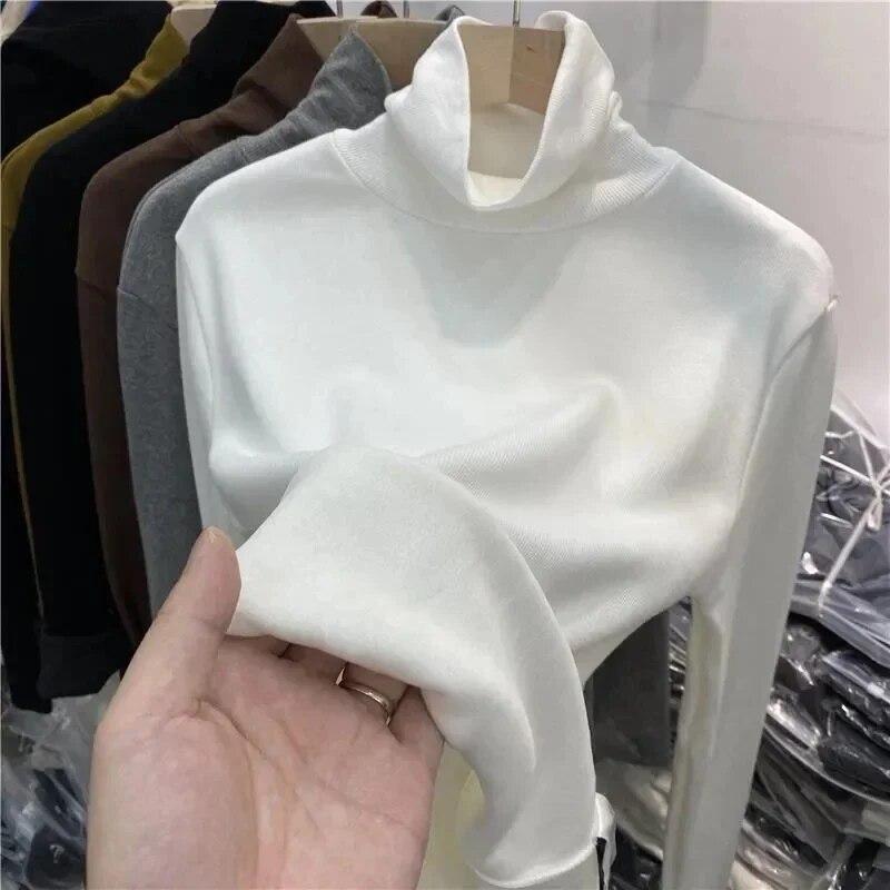 Tricotaj calduroase Camasa de baza cu guler ingrosat de pluș Pulover de dama Top subțire cu mânecă lungă Simplu Casual Nouă modă Toamnă Iarnă