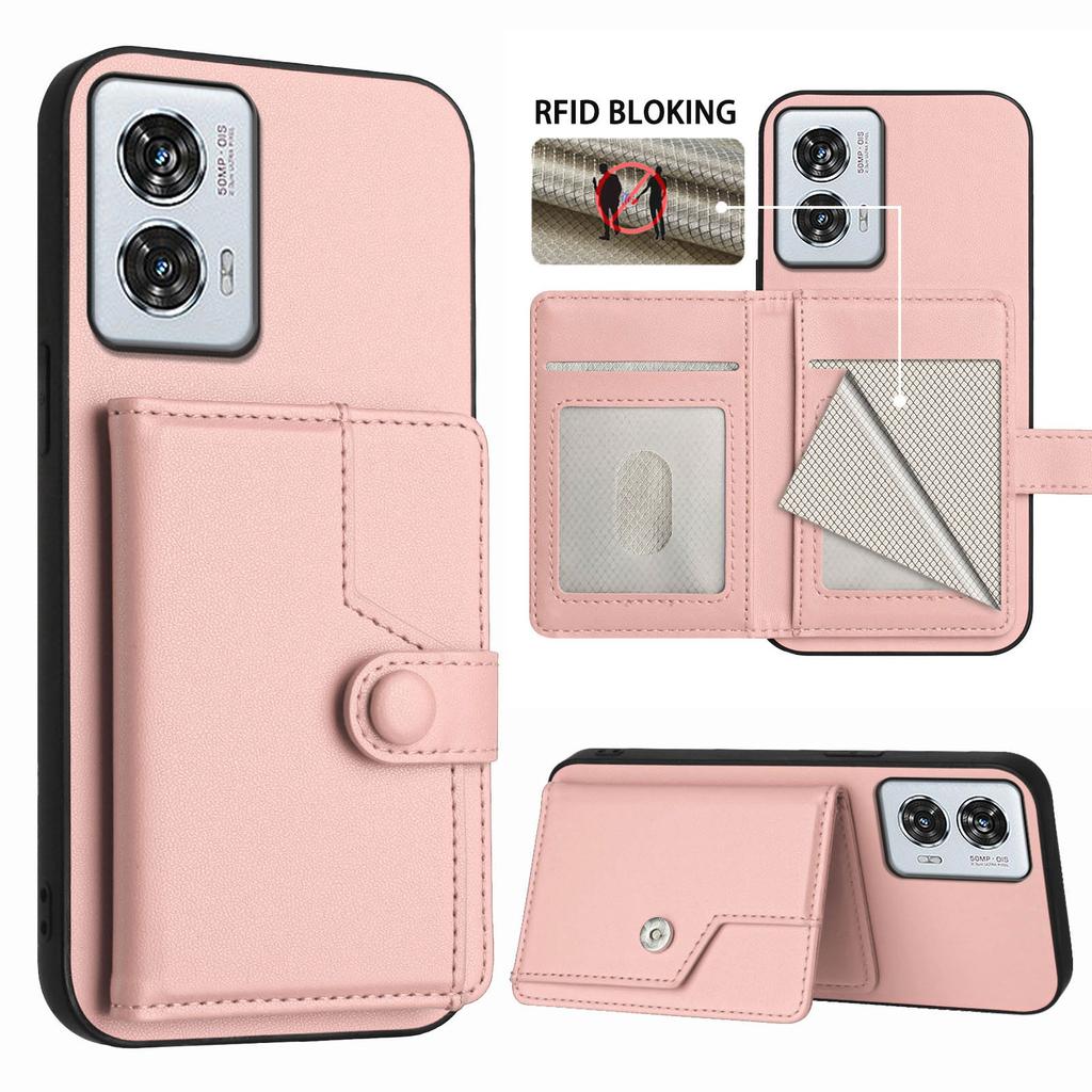 För Motorola Edge 50 Fusion 5G Skal RFID-blockerande Korthållare Ställ TPU+PU-läder Telefonskal Baksida