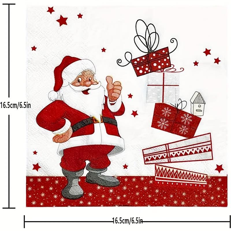 100 Pcs Festive Christmas Napkins Set - Santa Claus Design, Holiday Paper Napkins for Cocktail, Dinner, Party - Disposable, Fun for Xmas Celebrations