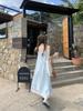 Women's Seaside Striped Camisole Dress - French Style Summer 2026, Loose Fit, Petite Long Dress
