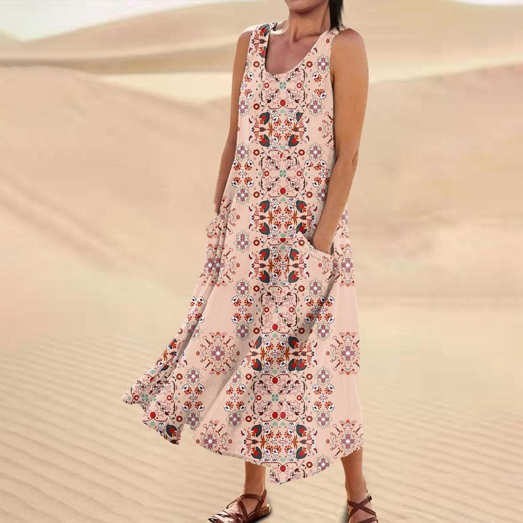 Dress For Women, Spring Summer Boho Casual Fashion Sleeveless Dress For Holiday Large Size