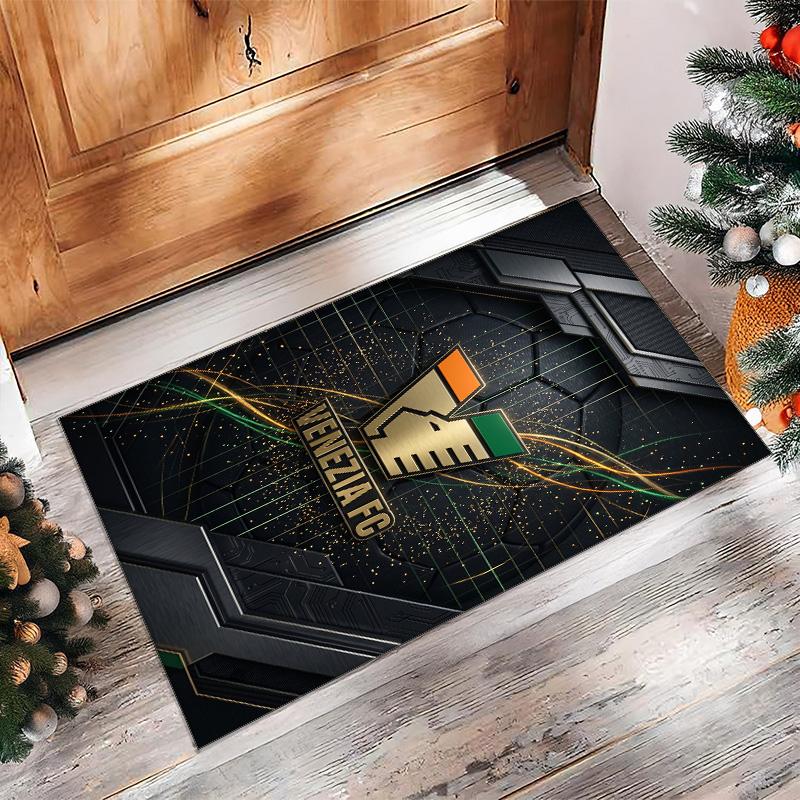 Venezia FC Football Print Crystal Velvet Rug, Comfortable Water Absorbent Non Slip Indoor Floor Carpet