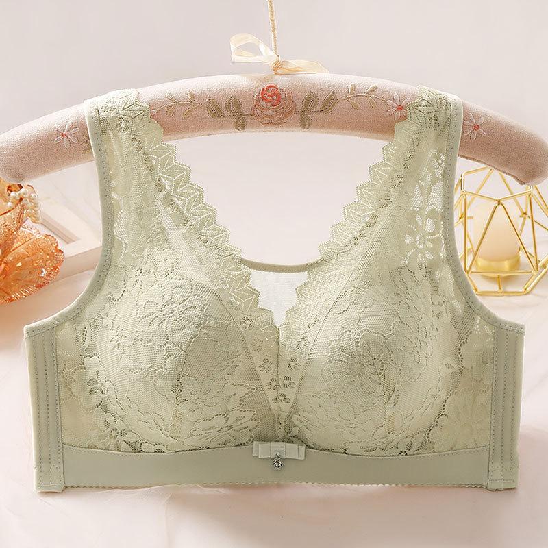 Wireless Lace Push-Up Bra Non-Wired, Large Size, Seamless, Comfortable Side Support, Floral Pattern, Contrast Lace Detail