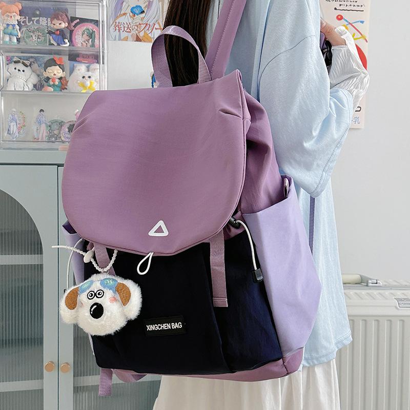 Lightweight backpack contrasting color large-capacity schoolbag female new middle and high school students leisure outdoor travel commuter backpack