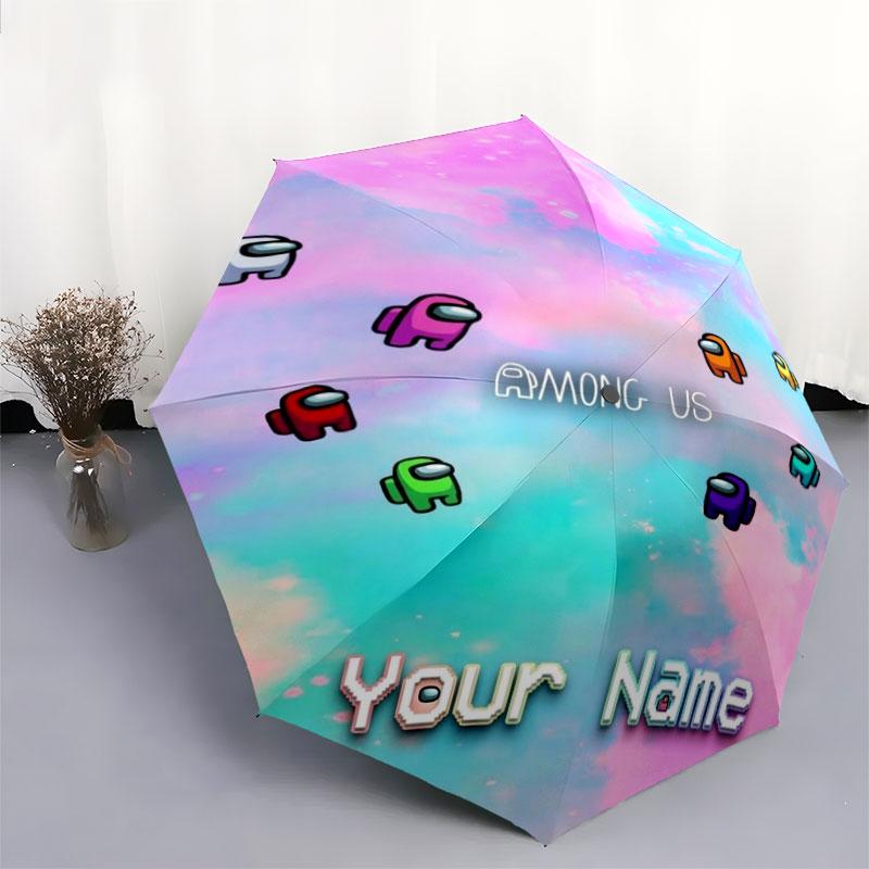 1 PC Automatic Folding Umbrella - Among Us Custom Name Pattern, Portable & Foldable Design with 8 Ribs, Christmas Birthday Gifts
