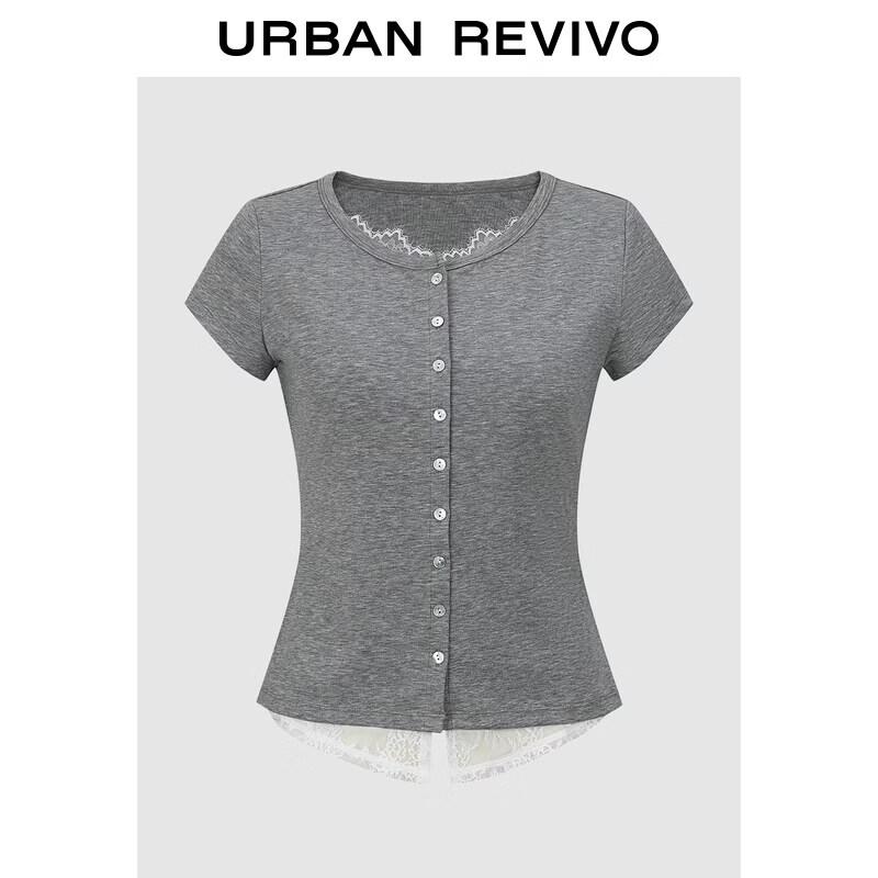 

UR Women s Faux Two-Piece Lace Trim Cardigan Shirt S