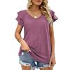 Summer Women's T-shirt Solid Color V-neck Double Layer Loose T-shirt Tops with Ruffled Sleeves