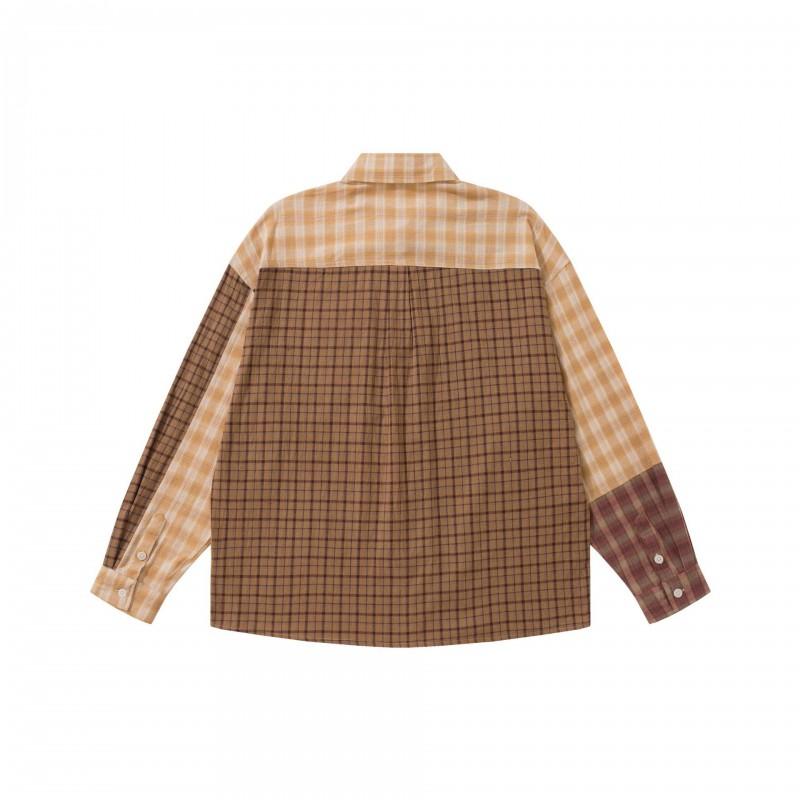 Unisex Übergroßes Langarmhemd Mit Color-Block Patchwork-Design Baumwollmischung 2026 Lässiges Oberteil