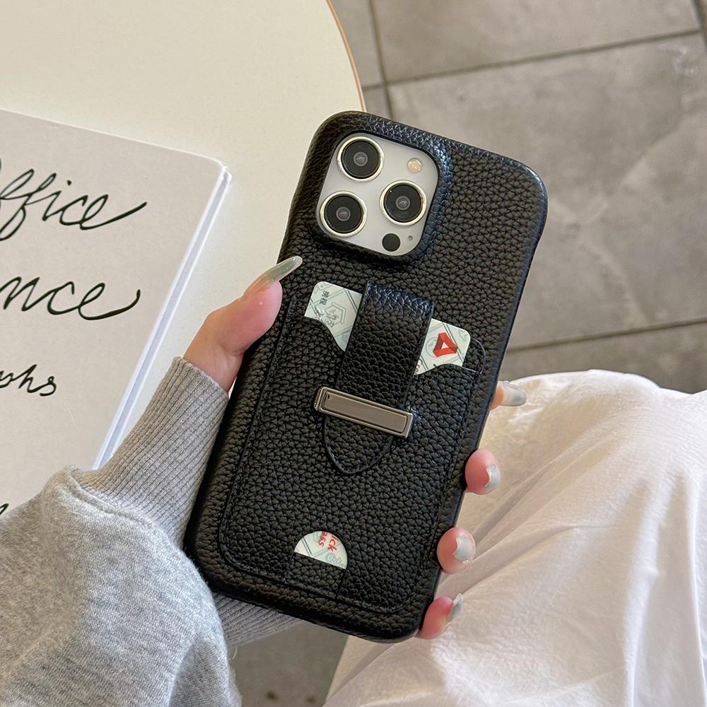For iPhone 15 Pro Case with Card Slots Litchi Texture Leather+PET Phone Cover