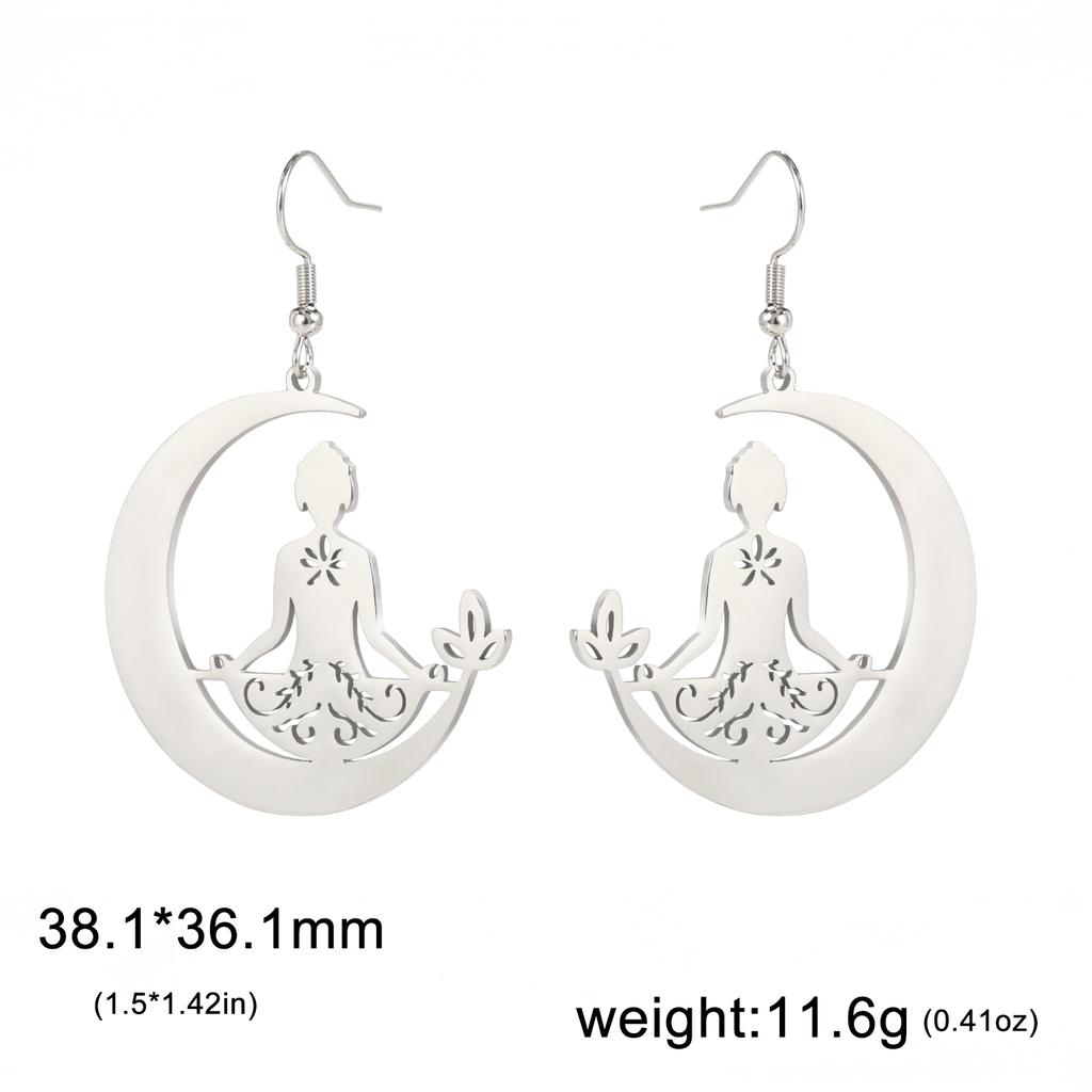 Lemegeton Moon Meditator Yoga Earrings Stainless Steel Pendant Earrings Women's Personalized Jewelry Gifts