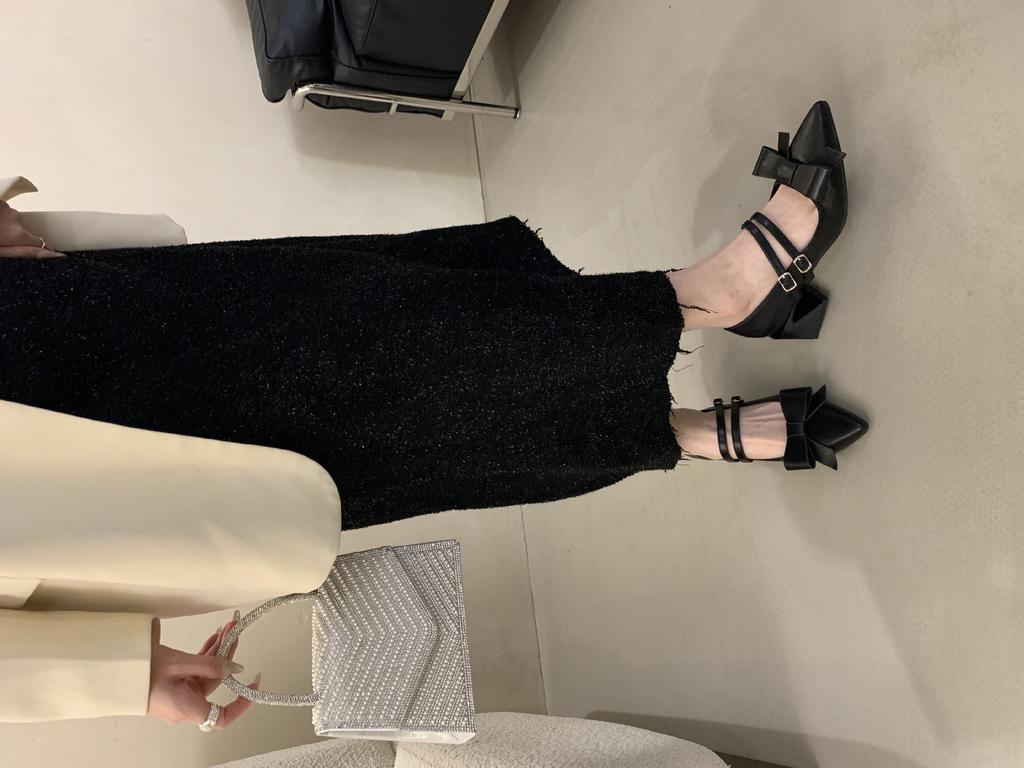 2025 Autumn and Winter New Fashion Versatile Bow Light Mouth High Heel Ladyshoes Simple Word Belt