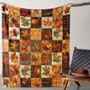 1 X Vintage Autumn Pumpkin and Maple Leaf Plaid Print Flannel Blanket, Nap Blanket for Sofa, Bed, Camping, Travel - Ideal Gift