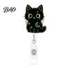 Cute Black Cat Id Card Reel Halloween Pumpkin Badge Reel, Retractable with 360 Degree Rotating Clip, Work for Nurses Acrylic Decorative ID Holder And