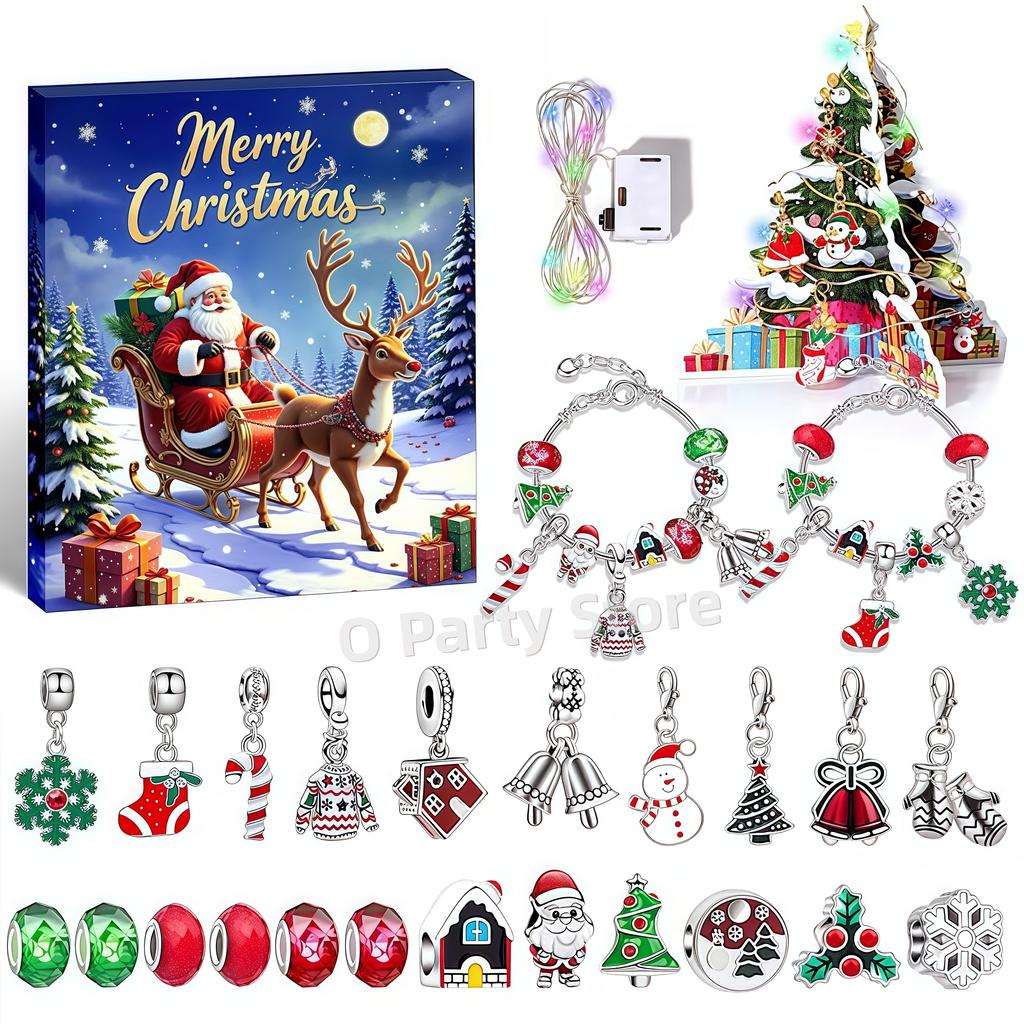 Christmas Children Crystal Bracelet Blind Box Advent Calendar Gift Snowflake Santa Claus 24Day Countdown Calendar Box Decor Gift