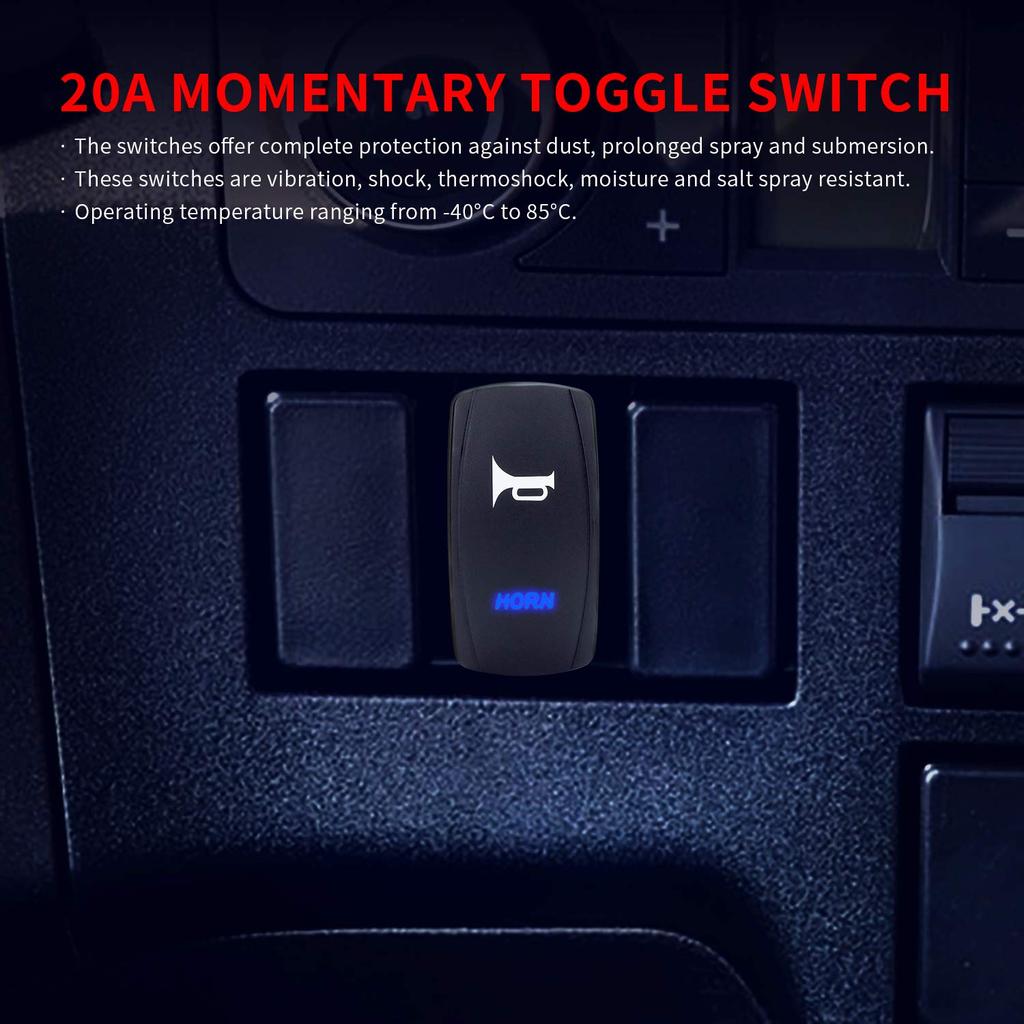 DaierTek 12V Horn Button Momentary Rocker Switch Blue LED 12 Volt Ranger Auto Train ATV UTV RZR Boat Marine Toggle Switch Waterproof