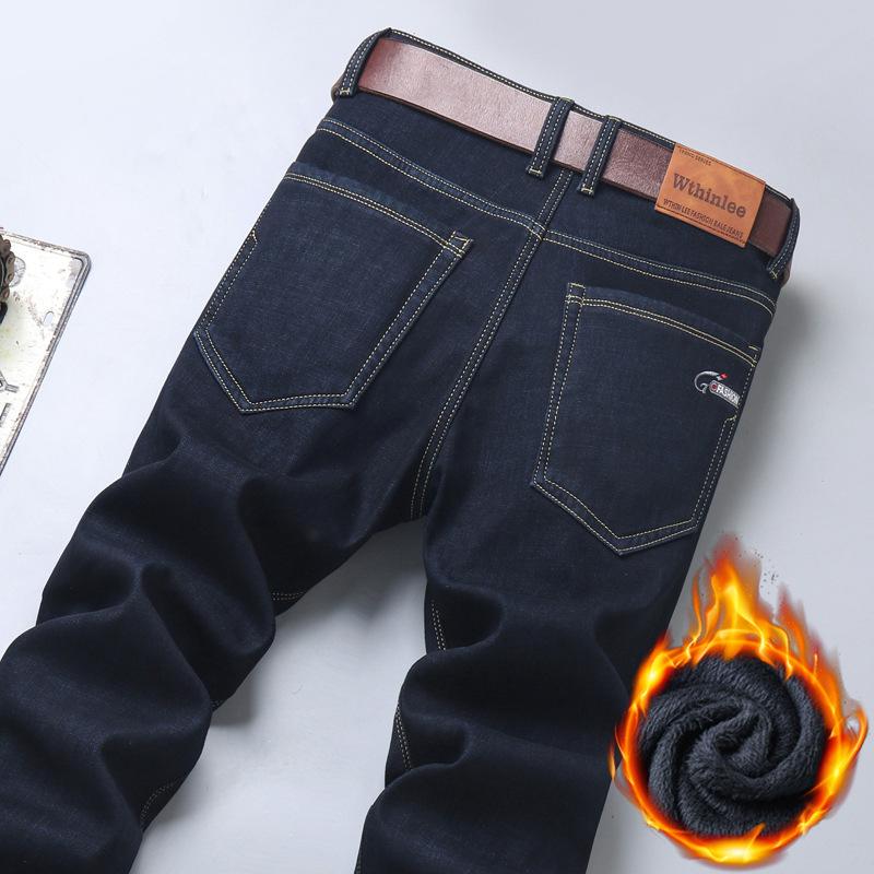 Elastický sametový zesílený pánský džíns rovný volný ležérní velké velikosti zimní bavlna módní teplé dlouhé kalhoty