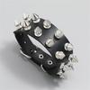 Pu Leather Studded Bracelet Punk Spike Rivets Cuff Metal Black Wristband Adjustable Cuff Bangle