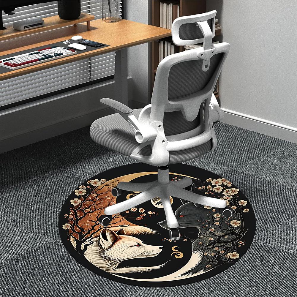 1pc Wolf Moon Office Round Area Rug, Indoor Mat Suitable For Office, Under Office Chairs Bedroom Living Room Home Decor, Room Deco