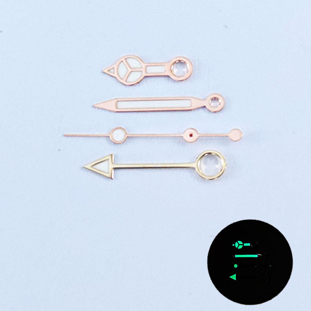GMT NH34 Watch Hands Rose Gold 4Pins Fit NH34A Movement Blue Green Luminous Pointers Gmt-Needles Mod for Seiko Mod Parts