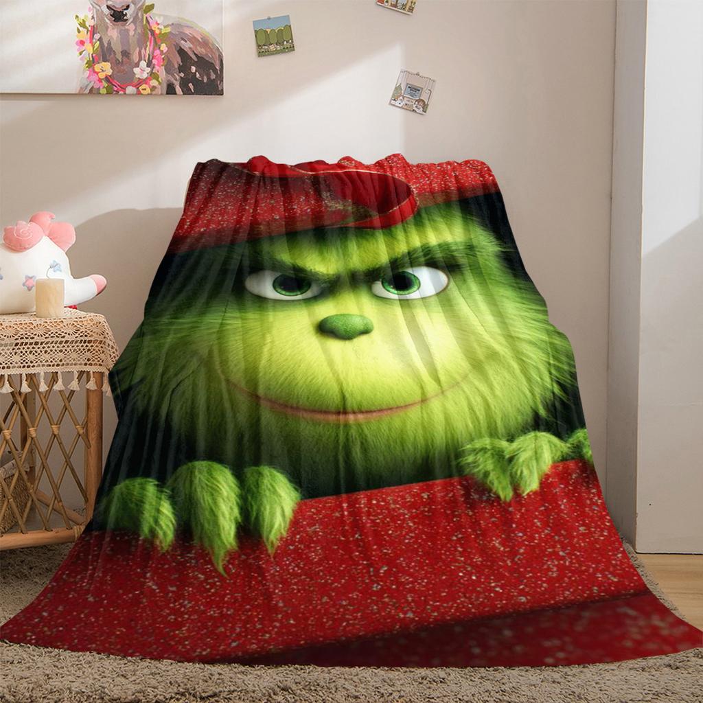 Christmas Gift Comedy Movie How the Grinch Stole Christmas Blanket Home Warming, Four Season Bed Decoration Sofa Cover Flannel Throwing Blanket K11
