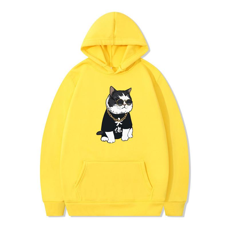New Animation Boss Cat Print Autumn and Winter Men and Women Sweater Hoodie