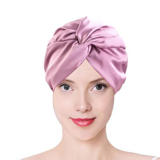 Hair Care Hat Adjustable Telescopic Double Layer Satin Shower Cap Knotted Design Waterproof Hair Bonnet