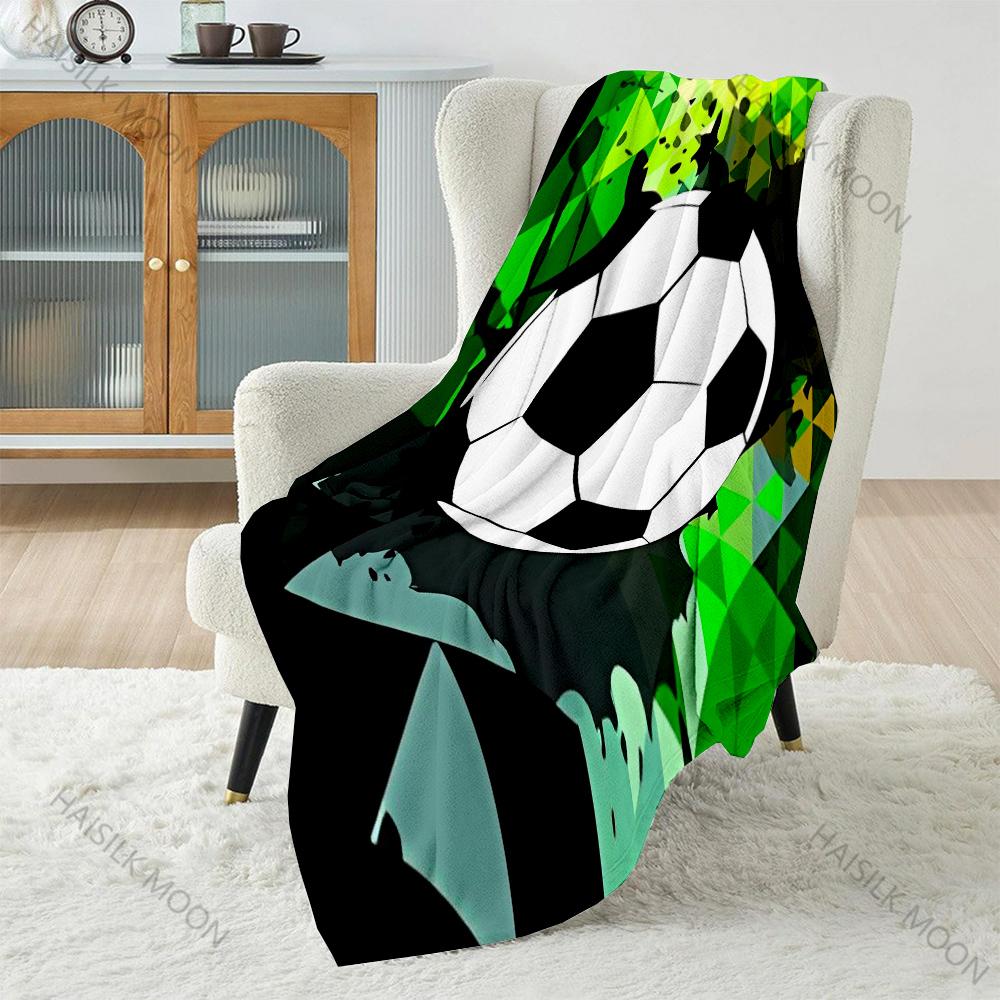 Multi-size Soccer Ball and 3D Grid Pattern Blanket Flannel Material Soft Warm for All Seasons, Home Outdoor Camping Picnics RV