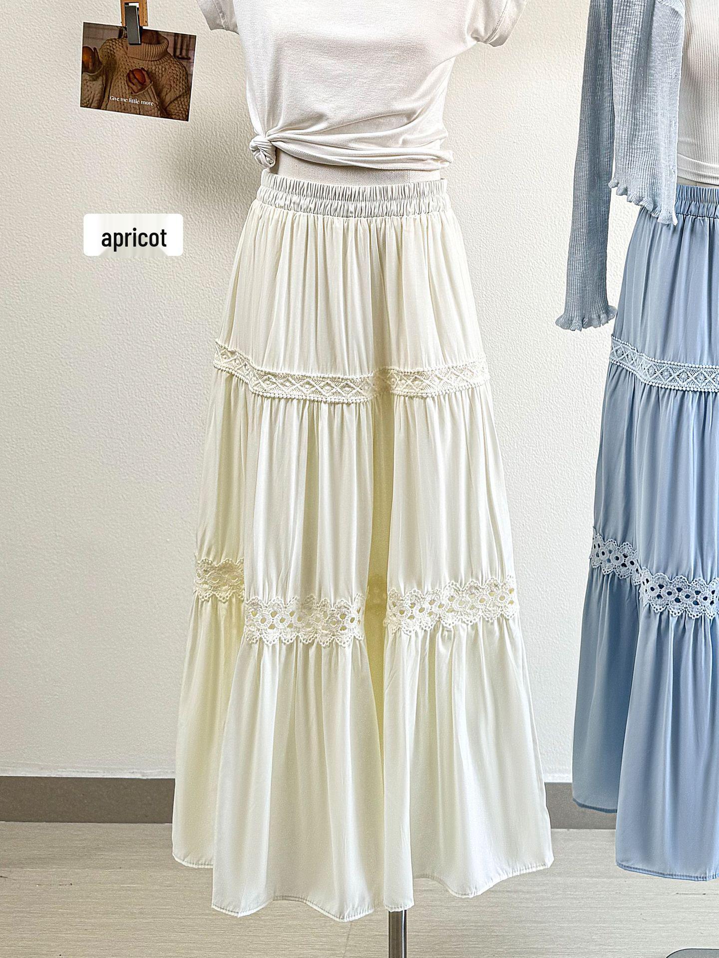 

French Retro Chic High-Waist Crochet Embroidery A-line Skirt One Size абрикосовий