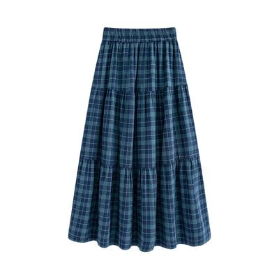 Pure Cotton Plaid Cake Skirt Women's Spring and Summer New Retro College Style A-shaped Umbrella Skirt Medium and Long Thin Skirt