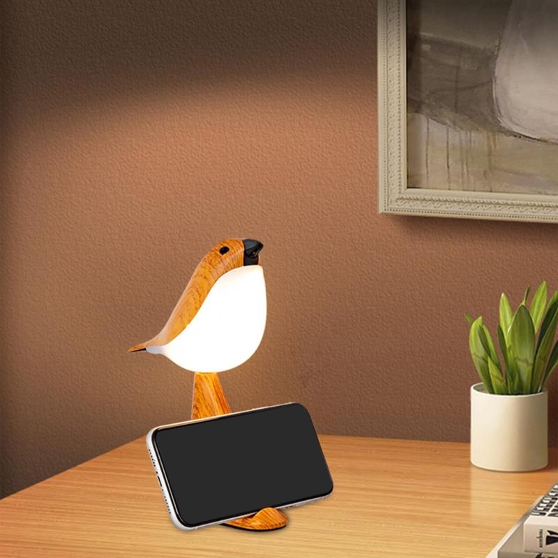 Portable Small Bird Lamp with Timer and Bird Call Feature Rechargeable 3 Way Dimmable Bedside Night Light for Bedroom